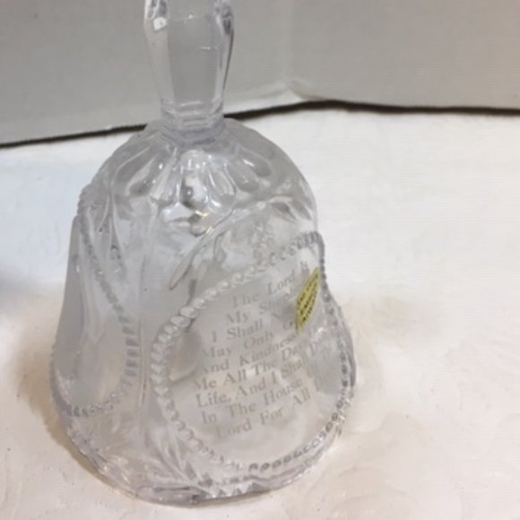 VTG Emson Etched Lead Crystal Glass Bell Praying Hands The Lord Is My Shepherd - Picture 7 of 7